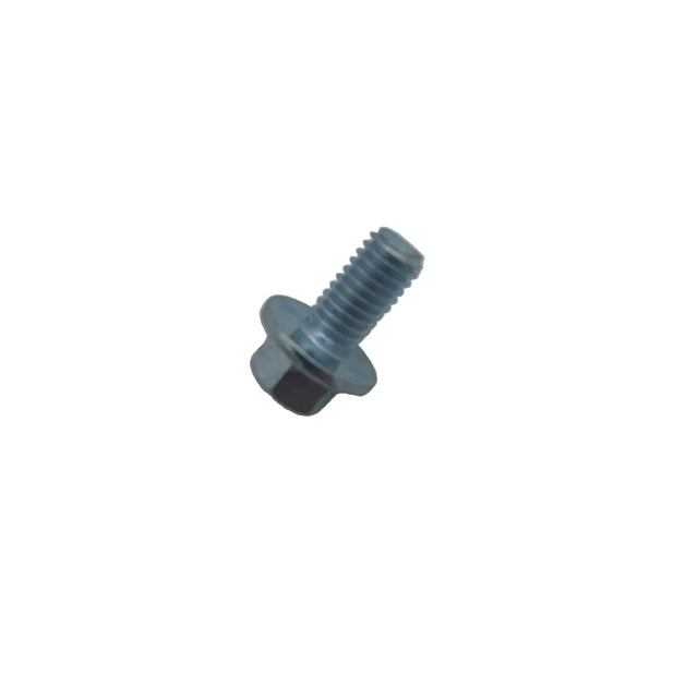 A single small metal hex bolt with a threaded shank and flat head, photographed on a plain light gray surface. M-651012-S - SCREW FLG M6X1.0X12 - KOHLER / REHLKO