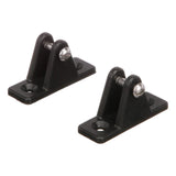 Two black plastic mounting brackets with silver screws, shown on a plain white background. 002904-8B-B-AM - DECK BRACKET, STRAIGHT - NYLON (SET) - ARGO PARTS