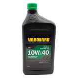 A 2 quart (1 L) bottle of Vanguard 10W-40 4-cycle engine oil with a green cap, on a plain white background.  100403Q - ENGINE OIL, SYNTHETIC 4 CYCLE 10W-40 320Z. - BRIGGS & STRATTON