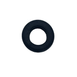 A black rubber O-ring or gasket photographed from above on a light gray surface. 200-0148-001-010 - GROMMET, ROUND 1.00x1.75x0.563 - ARGO PARTS