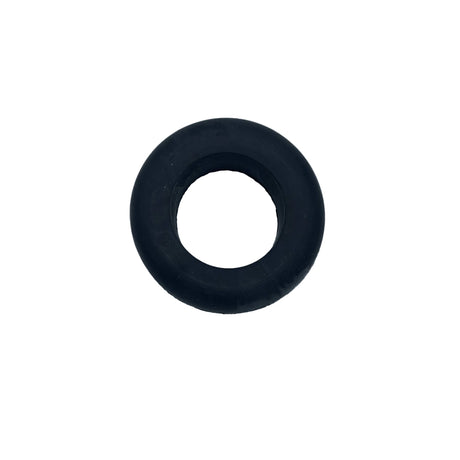 A black rubber O-ring or gasket photographed from above on a light gray surface. 200-0148-001-010 - GROMMET, ROUND 1.00x1.75x0.563 - ARGO PARTS