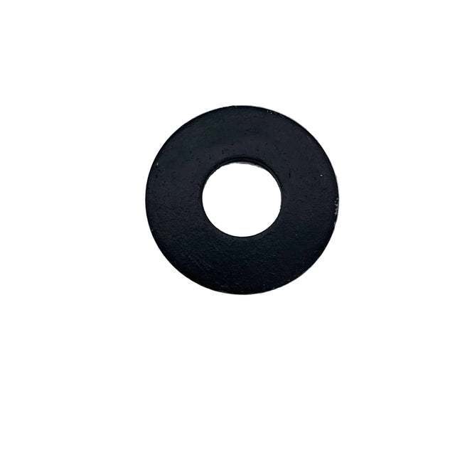 A black circular washer or gasket with a central hole, photographed on a light gray surface. 200-0194-002-S10 - WASHER, FLAT 0.562 X 1.375 X 0.109 - BOC - ARGO PARTS