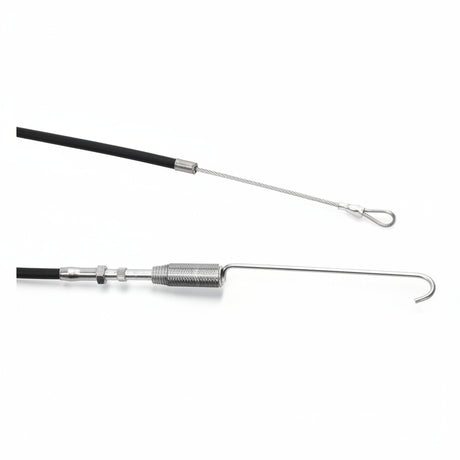 A fishing line leader with a black and silver leader rod and a silver metal hook, shown against a plain white background. 74130159 - CLUTCH CABLE - RAMMY PARTS