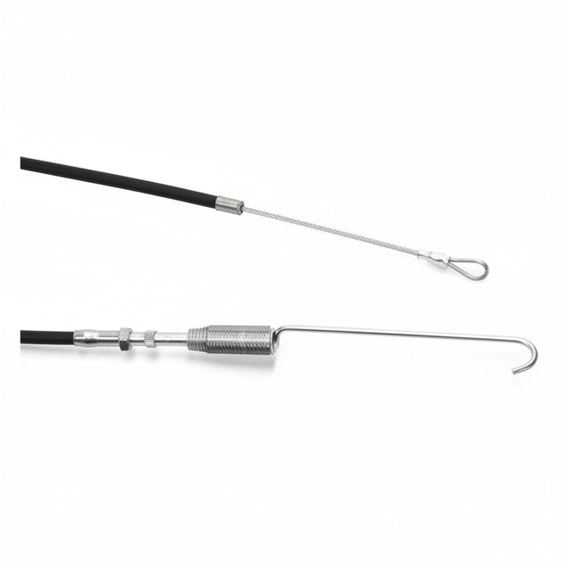 A fishing line leader with a black and silver leader rod and a silver metal hook, shown against a plain white background. 74130159 - CLUTCH CABLE - RAMMY PARTS