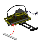 Rammy brand mechanical attachment shown on a white background, with a red arrow pointing from a separate silver cylindrical part to the mounted component, indicating an included accessory or installation reference. 74130971 - ROLLER - RAMMY PARTS