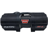 A black WARN Axon 35-6 electric winch with a gray steel rope, photographed on a light gray background. 900-0743 - WINCH ASM, AXON 35-S - ARGO PARTS