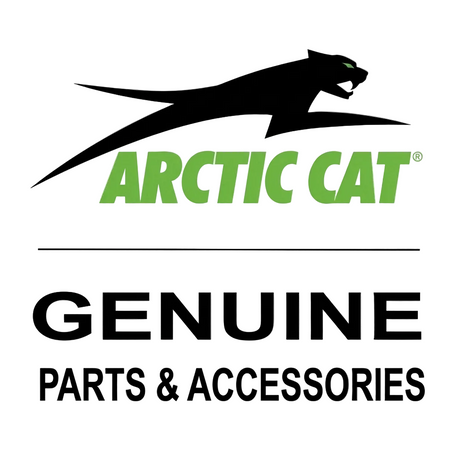Arctic Cat genuine parts and accessories logo on a white background, with the black cat silhouette, green ARCTIC CAT text, and black GENUINE PARTS & ACCESSORIES text below.