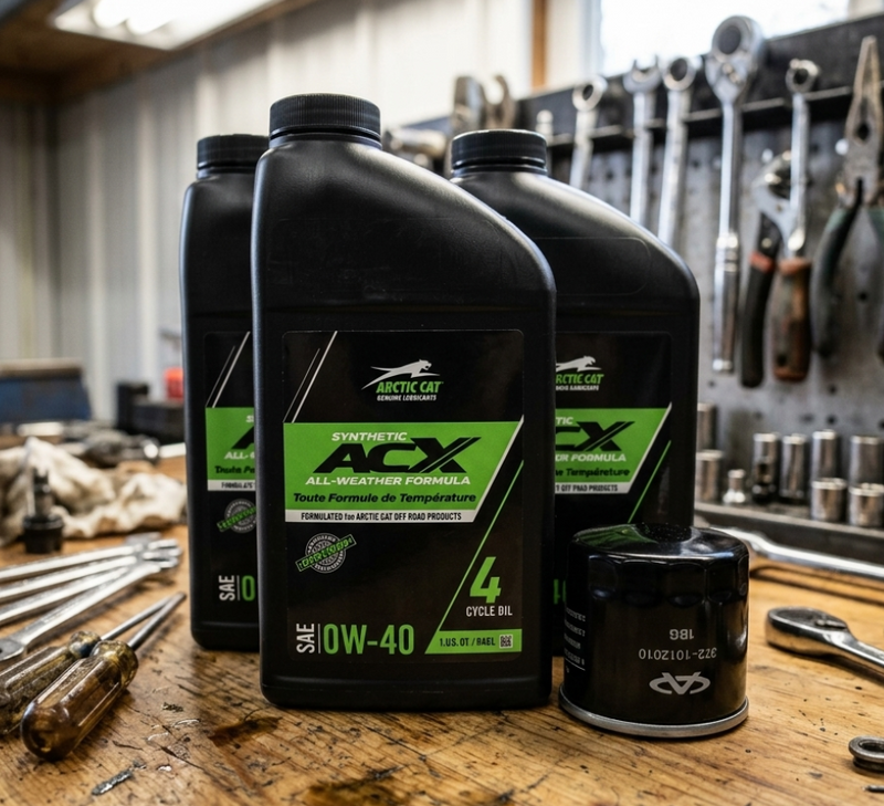 Arctic Cat OEM Lubricants On Workbench